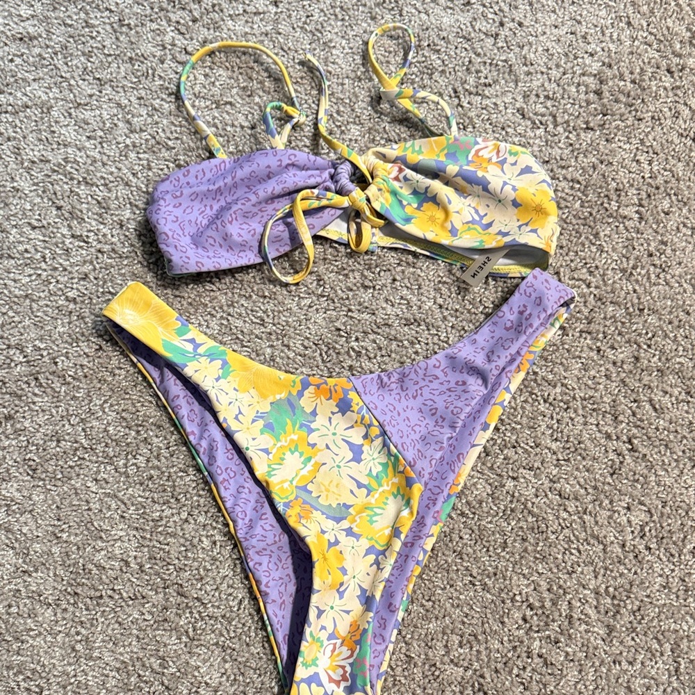 SHEIN Purple and Yellow Floral Bikini